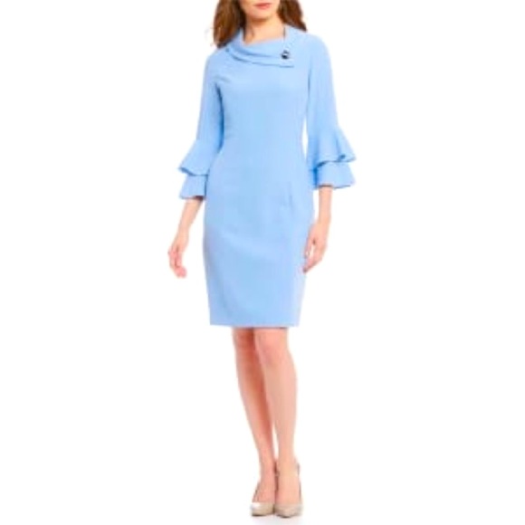 Tahari Dresses & Skirts - Tahari Blue Collared Bell Sleeve Sheath Dress XS 2